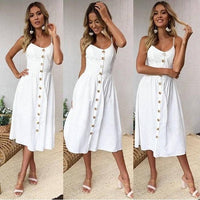 Fashion Sexy Women Sleeveless Backelss Summer Dress 2019 Black White Casual Dress Spaghetti Strap Dresses Button midi Sundress - DRE's Electronics and Fine Jewelry