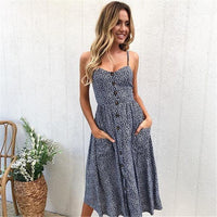 Fashion Sexy Women Sleeveless Backelss Summer Dress 2019 Black White Casual Dress Spaghetti Strap Dresses Button midi Sundress - DRE's Electronics and Fine Jewelry