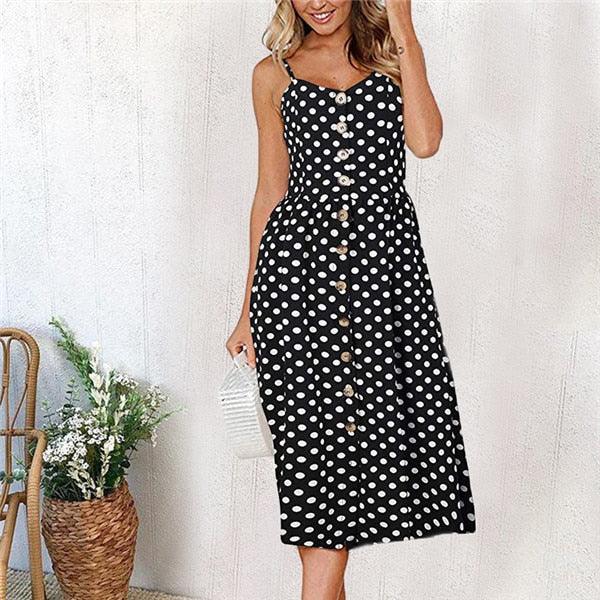 Fashion Sexy Women Sleeveless Backelss Summer Dress 2019 Black White Casual Dress Spaghetti Strap Dresses Button midi Sundress - DRE's Electronics and Fine Jewelry