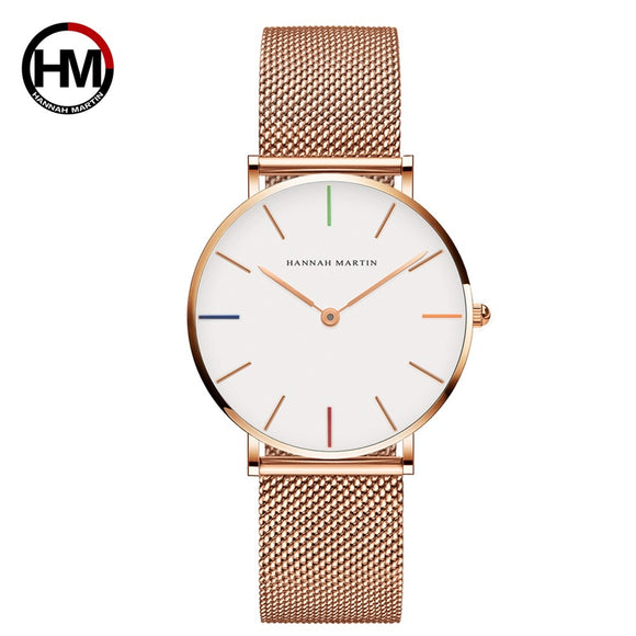 Japan Quartz Movement High Quality 36mm hannah Martin Women Stainless Steel Mesh Rose Gold Waterproof Ladies Watch Dropshipping - Watches