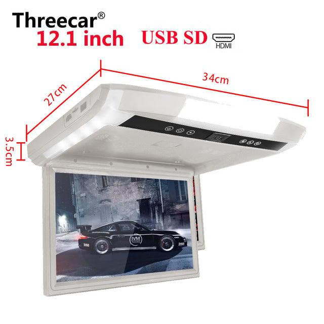 12 inch Monitor 1080P Video HD Digital TFT Screen Widescreen Ultra-thin Mounted Car Roof Player HDMI AV FM USB SD MP5 NO DVD