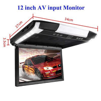 12 inch Monitor 1080P Video HD Digital TFT Screen Widescreen Ultra-thin Mounted Car Roof Player HDMI AV FM USB SD MP5 NO DVD - DRE's Electronics and Fine Jewelry