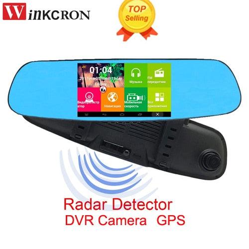 3 in 1 Radar detector DVR Video Recorder Car GPS 5.0" Rearview Mirror Camera Dual Lens 1080p FHD Dash Cam Registrator