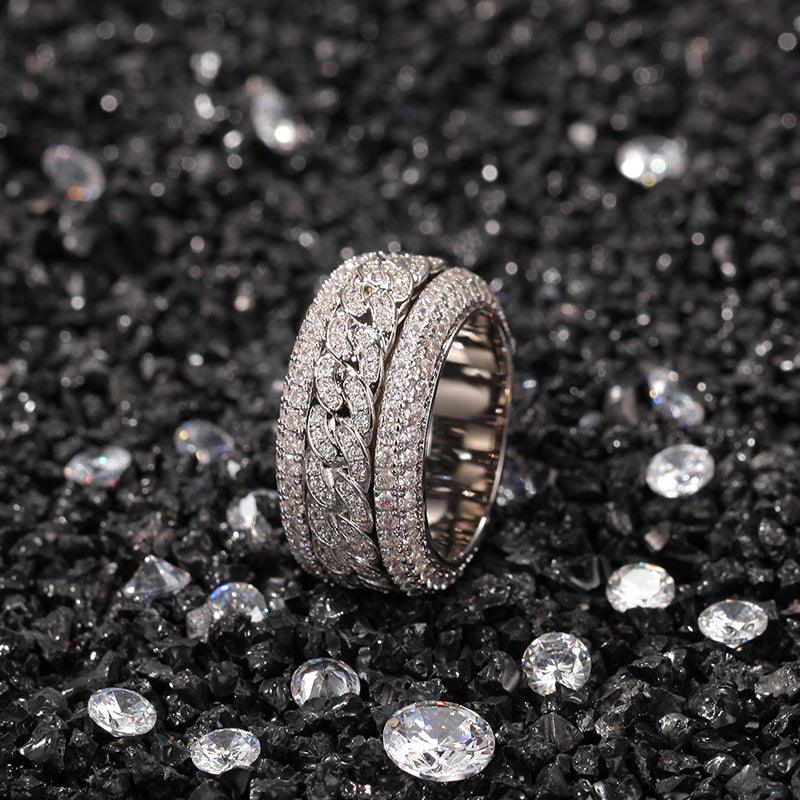 Hip Hop Bling Iced Out AAA Cubic Zirconia CZ Ring for Men Women Spinner Cuban Chain Round Rings High Quality Party Jewelry