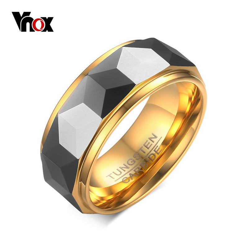 VNOX 100% Tungsten Men Ring Wedding Male Jewelry Gold Color 8mm Width Dropshipping - DRE's Electronics and Fine Jewelry