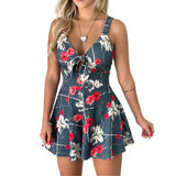 Women’s Summer Leopard Print Jumpsuit Shorts Casual Short Sleeve V-neck Beach Rompers Sleeveless Bodycon Sexy Party Playsuit - 66071 Grey / 