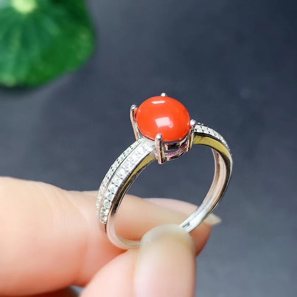 CoLife Jewelry 100% Natural Red Coral Silver for Daily Wear 6*8mm Ring Fashion Gemstone - Sterling Rings