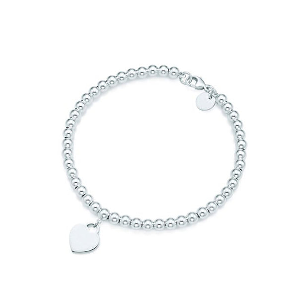 Original 1: 1 925 Sterling Silver Genuine Beaded(4mm) Heart-Shape Pendant Bracelet Women Fine High-End Jewelry Birthday Gift - bracelets