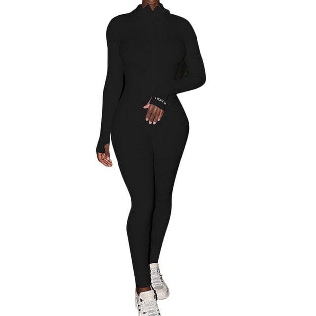 Turtleneck Knit Rib Bodycon Fitness Playsuit Sportswear Long Sleeve Zipper Body Embroidery Lucky Label Rompers Womens Jumpsuit