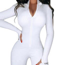 Turtleneck Knit Rib Bodycon Fitness Playsuit Sportswear Long Sleeve Zipper Body Embroidery Lucky Label Rompers Womens Jumpsuit - DRE's Electronics and Fine Jewelry