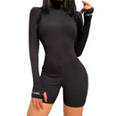 Turtleneck Knit Rib Bodycon Fitness Playsuit Sportswear Long Sleeve Zipper Body Embroidery Lucky Label Rompers Womens Jumpsuit - DRE's Electronics and Fine Jewelry