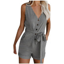 Combishort Femme Plus Size Button Jumpsuit Women Casual V Neck Bow Pocket Sleeveless Shorts Wide Shorts Jumpsuits Rompers @45 - DRE's Electronics and Fine Jewelry