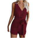 Combishort Femme Plus Size Button Jumpsuit Women Casual V Neck Bow Pocket Sleeveless Shorts Wide Shorts Jumpsuits Rompers @45 - DRE's Electronics and Fine Jewelry