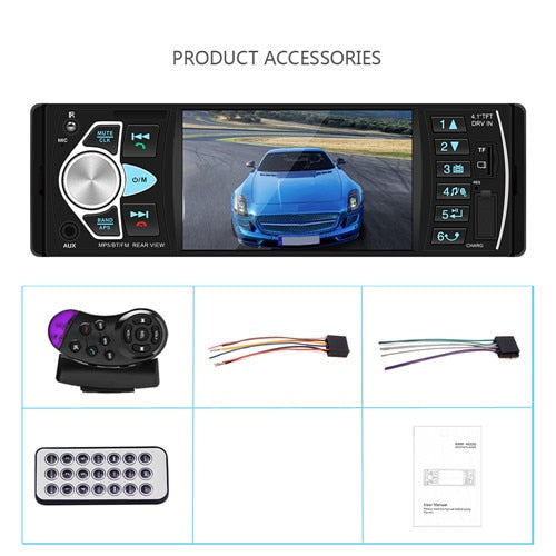 Podofo 4022D Car Radios 1 Din 4.1 Inch Audio Stereo Bluetooth FM Receiver USB Support Rearview Camera and Steering Wheel Control