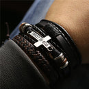 3 Pcs/Set Leather Bracelets Men Bangles For Women Wood Beads Feather TRUST IN GOD Cross Charm Homme Gift Jewelry Freely Shipping - DRE's Electronics and Fine Jewelry