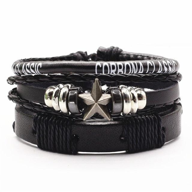 3 Pcs/Set Leather Bracelets Men Bangles For Women Wood Beads Feather TRUST IN GOD Cross Charm Homme Gift Jewelry Freely Shipping - DRE's Electronics and Fine Jewelry