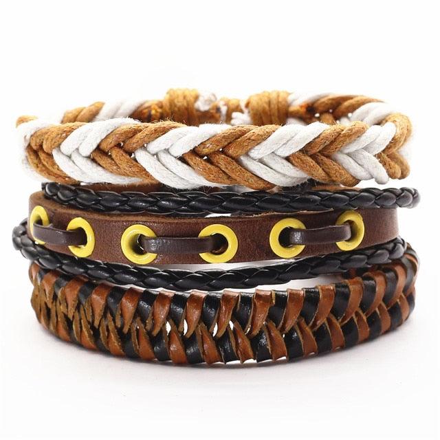 3 Pcs/Set Leather Bracelets Men Bangles For Women Wood Beads Feather TRUST IN GOD Cross Charm Homme Gift Jewelry Freely Shipping - DRE's Electronics and Fine Jewelry