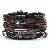 3 Pcs/Set Leather Bracelets Men Bangles For Women Wood Beads Feather TRUST IN GOD Cross Charm Homme Gift Jewelry Freely Shipping