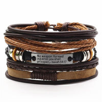 3 Pcs/Set Leather Bracelets Men Bangles For Women Wood Beads Feather TRUST IN GOD Cross Charm Homme Gift Jewelry Freely Shipping - DRE's Electronics and Fine Jewelry