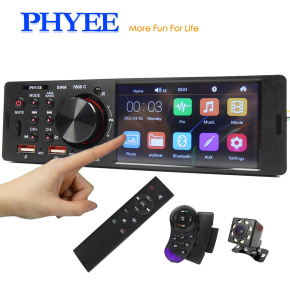 Touch Screen Car Radio 1 Din 4.1” Bluetooth Audio Video MP5 Player TF USB Fast Charging ISO Remote Stereo System Head Unit 7805C