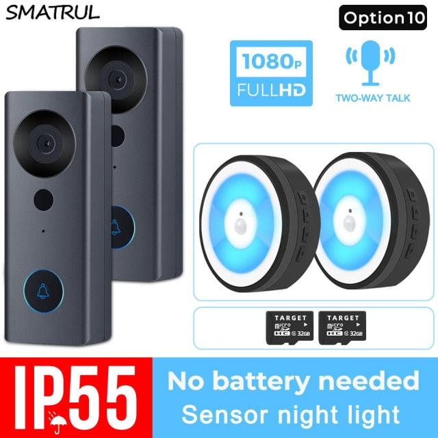 SMATRUL Tuya 1080P HD Video Doorbell Camera WiFi Wireless Smart Home Door Bell Outdoor Intercom 2 Way Audio LED Night Light USB