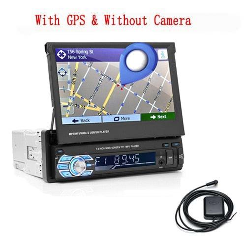 Podofo 1Din Car Stereo Radio GPS Navigation 7" HD Retractable Screen MP5 Player BT Autoradio Mirror Link Radios Tape Recorder