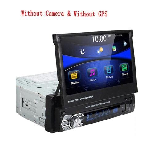 Podofo 1Din Car Stereo Radio GPS Navigation 7" HD Retractable Screen MP5 Player BT Autoradio Mirror Link Radios Tape Recorder