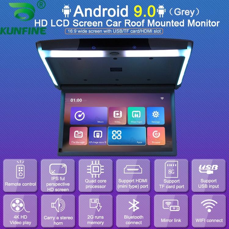 15.6 inch Display digital screen Android 9.0 Car Roof Monitor LCD Flip Down Screen Overhead Multimedia Video Ceiling Roof mount - DRE's Electronics and Fine Jewelry