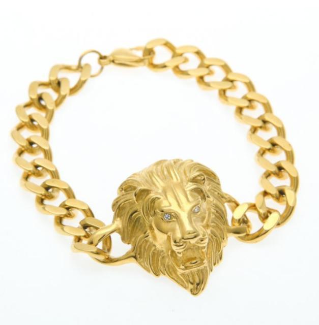 Domineering Alloy Lion Head Bracelet Men Stainless Steel Gold Color Franco Link Chain Biker Bracelet Men - DRE's Electronics and Fine Jewelry