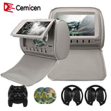 Cemicen 2PCS 9 Inch Car Headrest Monitor DVD Video Player 800*480 Zipper Cover TFT LCD Screen Support IR/FM/USB/SD/Speaker/Game - Ceiling & 
