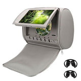Cemicen 2PCS 9 Inch Car Headrest Monitor DVD Video Player 800*480 Zipper Cover TFT LCD Screen Support IR/FM/USB/SD/Speaker/Game - Grey With 