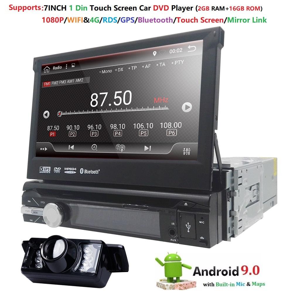 Universal 1 din Android 9.0 Quad Core Car DVD player GPS Wifi BT Radio BT 2GB RAM 16GB ROM16GB 4G SIM Network Steering wheel RDS