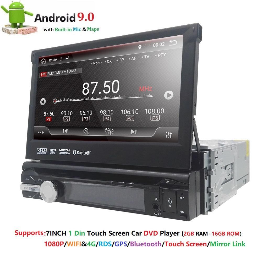 Universal 1 din Android 9.0 Quad Core Car DVD player GPS Wifi BT Radio BT 2GB RAM 32GB SD 16GB ROM 4G SIM LTE Network SWC RDS CD