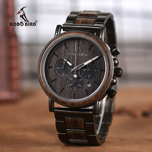 BOBO BIRD Chronograph Men Watch Wooden Luxury Stainless Steel Quartz Wristwatches with Calendar relojes de marca famosa - DRE's Electronics and Fine Jewelry: Online Shopping Mall