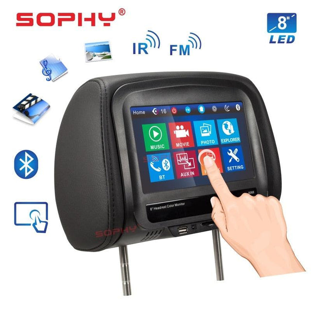 New 8 inches Touch Screen Universal Car Headrest Monitor Pillow Monitor Multi-Media Player Bluetooth FM IR MP5 Player SH8068-MP5