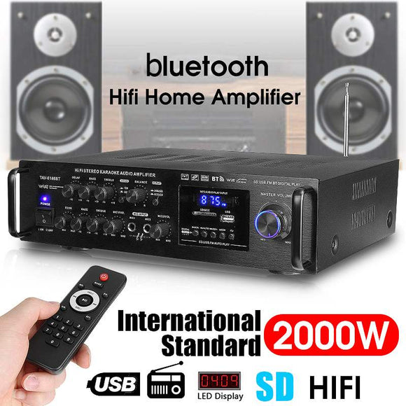220-240V 2000W Wireless Digital Audio Amplifier 4ohm bluetooth Stereo Karaoke 2 MIC Input FM RC Home Theater - Receiver