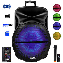 beFree Sound 18 Inch Bluetooth Portable Rechargeable Party Speaker with Reactive LED Lights USB/SD Microphone/Guitar Inputs and FM Radio - 