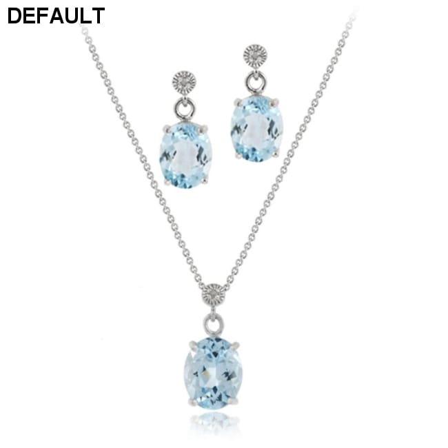 Sterling Silver 6&1/2ct Blue Topaz & Diamond Accent Oval Pendant Earring Set